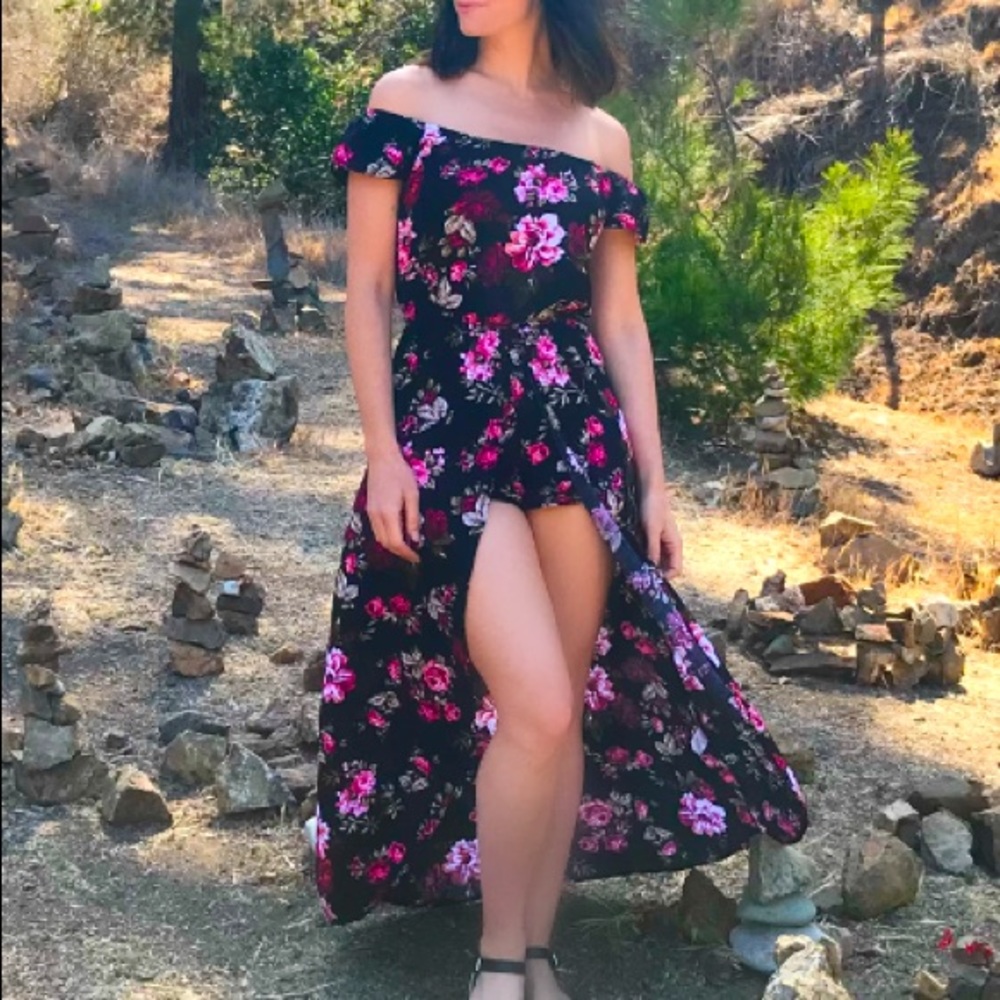 Off shoulder romper with attached skirt